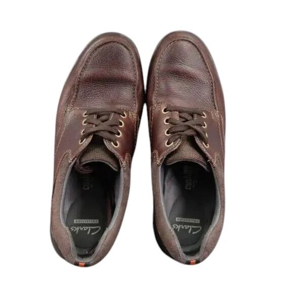 Clarks Shoes Mens 9.5 Derby Oxford Sneaker Classic Leather Cushion Comfort Brown - Picture 12 of 14
